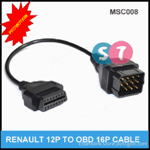 Renault 12 Pin to 16Pin Female Extension Cable Connector Diagnostic Adapter Cable